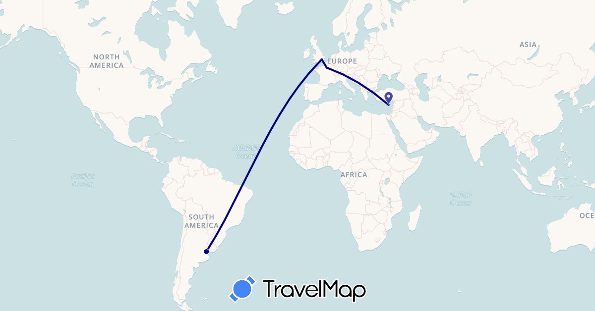 TravelMap itinerary: driving in Argentina, Cyprus, France, United Kingdom (Asia, Europe, South America)